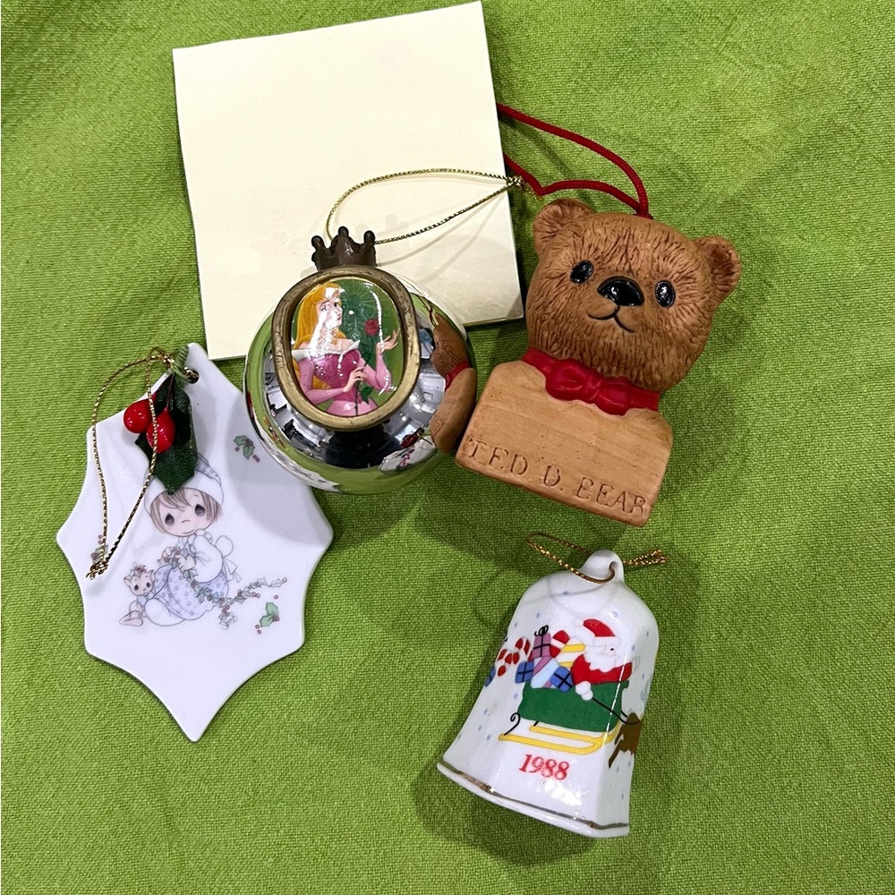 Old Style Christmas Ornaments Precious Moments Disney Vintage Lot/4